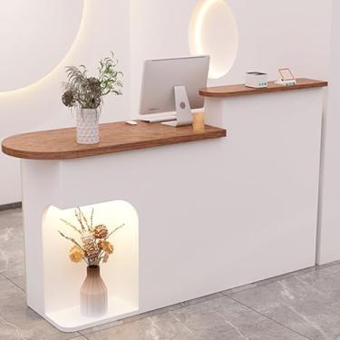 Imagem de Mesa de recepção com gavetas trancáveis para salão de compras - mesa de balcão frontal (marrom, G 80 cm/31,4 pol)