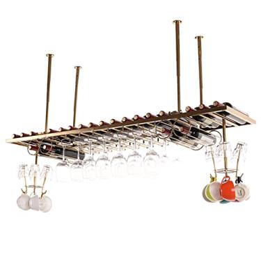 Imagem de (pt: Suporte de copo de vinho montado na parede, suporte de garrafa de vinho de 99 cm 149.9 cm montado no teto, rack de vinho de metal com suporte de vidro, suporte de exibição de taças de altura