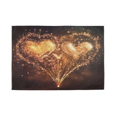 Imagem de Burbuja Jogo americano Gold Heart Forework, conjunto de 4, tapetes de mesa laváveis antiderrapantes, resistentes ao calor, para cozinha, mesa de jantar, ambientes internos e externos