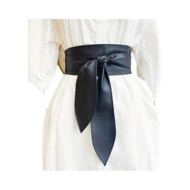 Imagem de Cinto Obi Feminino Preto Com Laço, Cinto Largo De PU Com Amarração, El