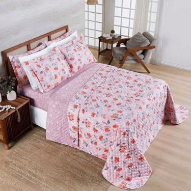 Imagem de Kit Cobre Leito Colcha Belle Casal Padrão Estampado Dupla Face 400 Fio