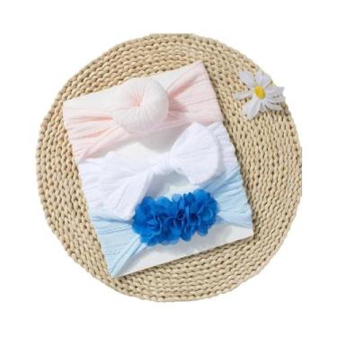 Imagem de Conjunto De Faixas De Cabelo Para Bebês 3 Peças Laço Infantil Cor Sóli