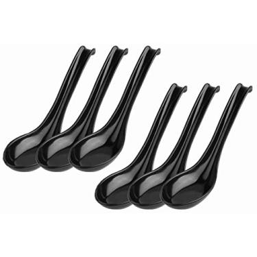 Imagem de (Black) - Happy Sales HSSP-MLDBK6, Melamine Soba, Rice Spoons, Asian Chinese Won Tonne Soup Spoons, 6 pc Black Ladle Soup Spoons