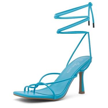 Imagem de Shoe Land Sandália feminina SL-Dafne bico quadrado com cadarço e salto agulha, 2201 azul, 7