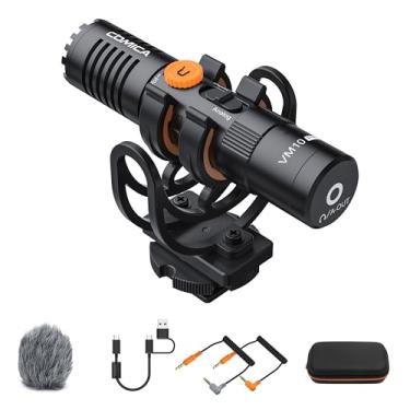 Imagem de COMICA VM10 PRO Microfone de câmera USB de modo duplo com controle de ganho, monitor, microfone de vídeo para câmera, smartphone, filmadora DSLR, etc.