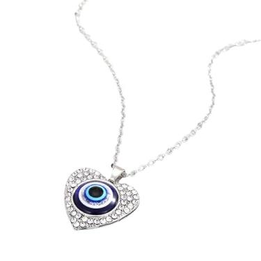 Imagem de BlingNuts Colar de olho turco em forma de coração com zircônia cúbica coração olho turco joia de amuleto para mulheres, F, Aço inoxidável, Sem Pedra Preciosa