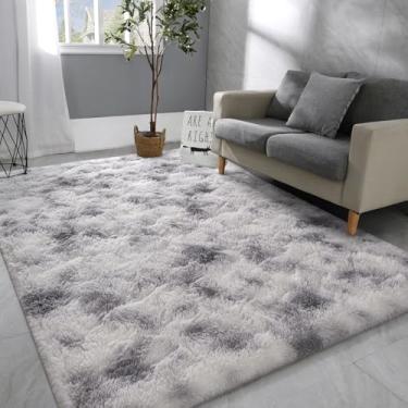 Imagem de Hutha Tapetes grandes de área de 10 x 15 cm para sala de estar, tapete moderno super macio e fofo para quarto, cinza e branco, tapetes felpudos para meninas, crianças, berçário, decoração de casa
