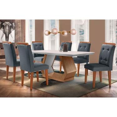 Imagem de Sala De Jantar Completa Alvorada C- Tampo Madeirado Canto Reto 180x90cm E 6 Cadeiras Imperatriz Imbuia-off White - Suede Grafite - Rufato