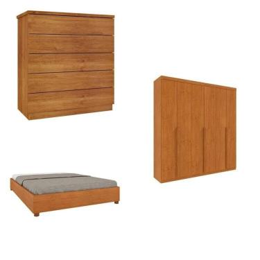 Imagem de Quarto Casal Completo Guarda-roupa Milano, Cama Mônaco E Cômoda Premium Espresso Móveis Cinamomo