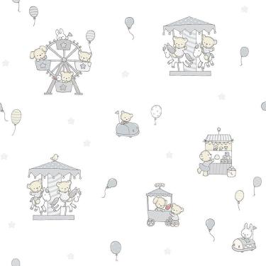 Imagem de Papel De Parede Lullaby Carrossel Cinza 2203 - Rolo 10m X 0,53m