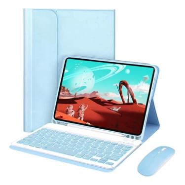 Imagem de Capa Para Tablet, Capa + Mouse e Teclado Magnético Bluetooth Destacável Para IPad 9ª/ 8ª /7ª Geração (Azul Gelo, Teclado retroiluminado)