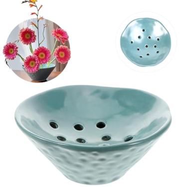 Imagem de Vaso de cerâmica para sapos de flores, suporte de arranjo floral japonês, modelador de pinos Ikebana, suprimentos para plantas, vaso de flores, recipiente em forma de vagem de lótus (verde)