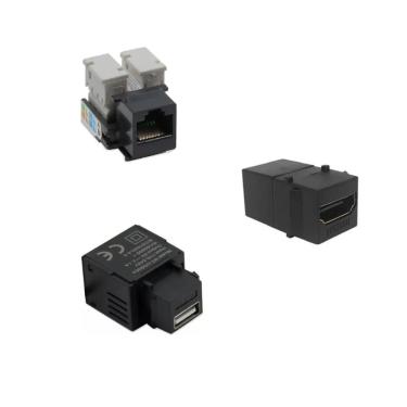 Imagem de Kit Conector Tomada Keystone RJ45 CAT5 HDMI USB Carregador Preto