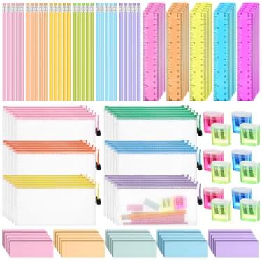 Imagem de Watersay Kit de material de volta às aulas com 240 peças, inclui 120 lápis HB, 30 borrachas, 30 réguas, 30, apontador de lápis, 30 bolsas de malha com zíper, artigos de papelaria, lembrancinhas de