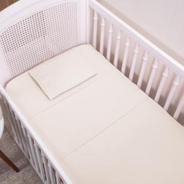 Imagem de Jogo de Lençol para Berço Americano, 3 Peças, 100% Poliéster, Palha, com Elástico e Ponto Palito