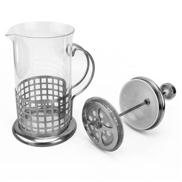 Imagem de Cafeteira Francesa Em Inox Decorada Prensa Chaleira Em Vidro Cremeira Bule French Press Luxo 350ml