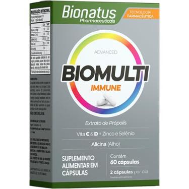 Imagem de Bionatus, BioMulti, Immune, Suplemento alimentar, Extrato de Própolis + Vita C & Vita D + Zinco e Selênio + Alicina (Alho), 60 cápsulas • 30 doses, Cinza