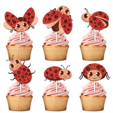 Imagem de 18pcs Red Glitter Ladybug Dessert Cupcake Topper Pick for Reptile Insect Theme Decorations Men Women Happy Birthday Party Decor Supplies