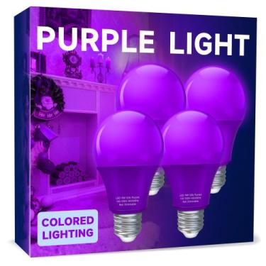 Imagem de Lâmpada LED UNILAMP A19 Roxa 9W equivalente a 60W E26, pacote com 4
