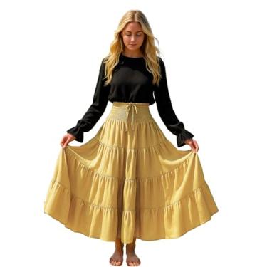 Imagem de ThePirateDressing Saia maxi com cintura elástica boho renascentista medieval camponesa pirata C1868 dourada pequena