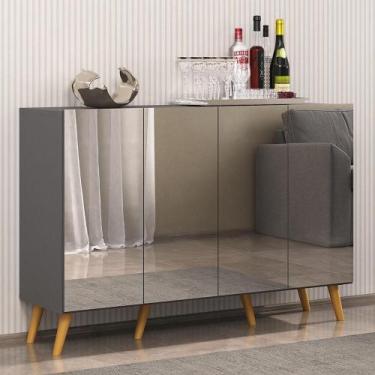 Imagem de Aparador Buffet 4 Portas Com Espelho e Pés Grafite - MULTIMOVEIS