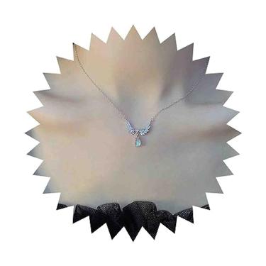 Imagem de Aneneiceera Boho Cz Colar com pingente de asa de anjo colar de lágrima e pedra da lua, colar de prata com asa de zircônia cúbica, colar pequeno oval de pedra da lua, joia feminina, Zinco, Sem Pedra