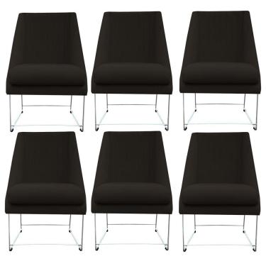 Imagem de Kit 06 Cadeiras Ana Base De Ferro Prata Suede Marrom D'classe Decor