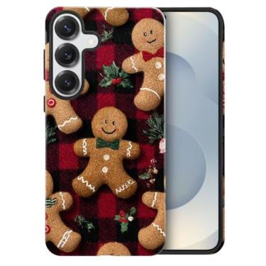 Imagem de heindiy Compatível com Samsung Galaxy S25 Plus, capa brilhante, proteção total, à prova de choque, anti-arranhões, capa de TPU, capas para homem mulher - Natal gengibre preto vermelho xadrez