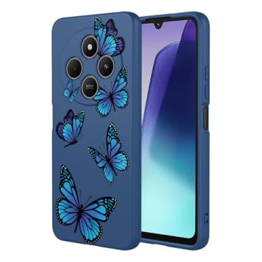 Imagem de HTXWXJC Capa de telefone para Redmi 14C, capa Xiaomi Poco C75 à prova de choque flexível bumper TPU capa macia padrão borboleta capa de telefone para Xiaomi Redmi 14C borboleta azul