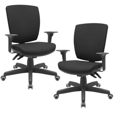 Imagem de Kit 02 Cadeiras De Escritório Diretor Office Giratória Preto Alta Flexi P03 Poliéster Preto - Lyam