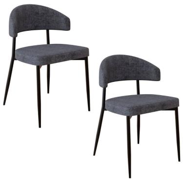 Imagem de Cadeira De Jantar Estofada Kit 2 Chloe M25 Linho Lautrec Grafite - Mpozenato