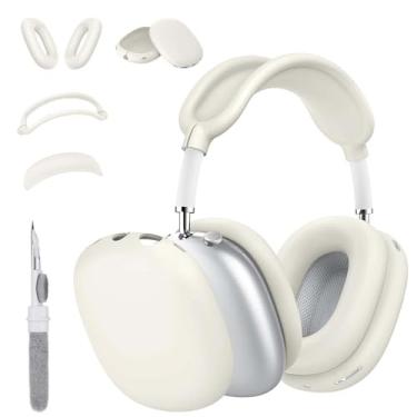 Imagem de TSKVT Capa de silicone para AirPods Max, capa de fone de ouvido transparente e macia para AirPod Max, acessórios protetor antiarranhões para Apple AirPods Max (Starlight, 4 em 1)