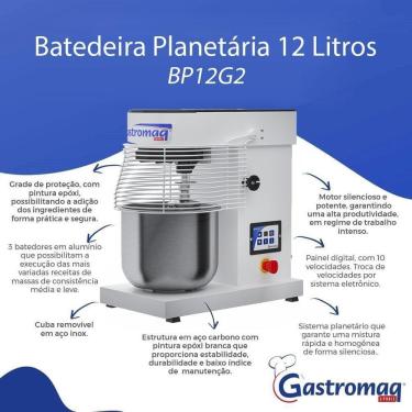 Imagem de Batedeira Planetária Profissional 10 Velocidades 12 Litros Digital Bp12 G2 Bivolt - Gastromaq