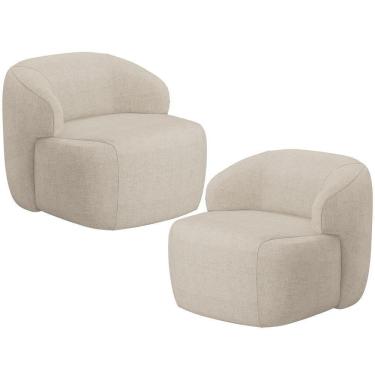 Imagem de Kit 02 Poltronas Decorativa Fixa Orgânica Para Sala Living Barolo L06 Linho Bege Escuro - Lyam Decor