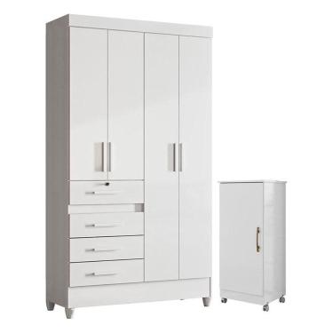 Imagem de Guarda Roupa Infantil Sobral E Armário Multiuso Lírio Branco Brilho - Moval