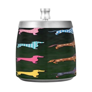 Imagem de Qilmy Cinzeiro Dachshund Dogs de aço inoxidável com tampa – Cinzeiro de cigarro à prova de vento sem cheiro sem fumaça para casa, escritório, carro, pátio, varanda (uso interno e externo)