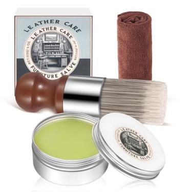 Imagem de Veributifo Pomada de móveis para couro e madeira, polimento de móveis | Limpador e condicionador de couro, creme reparador de couro com escova e toalha (113 g)