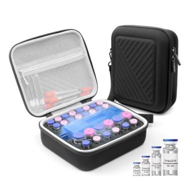 Imagem de Krypthos Estojo de armazenamento de insulina com 28 compartimentos, organizador de insulina portátil para frascos de 1 ml, 3 ml, 5 ml, 10 ml, com pacotes de gelo, estojo de viagem para transporte de