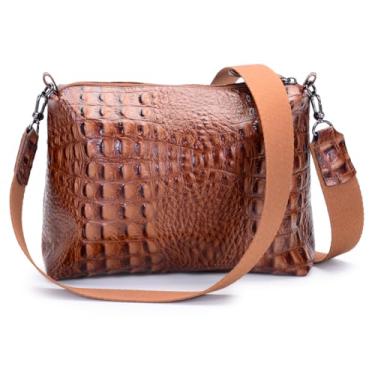 Imagem de Bolsa Transversal Feminina em Couro Legitimo, Marrom, com Alça Ajustável (Whisky)