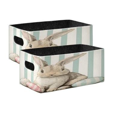 Imagem de xigua Conjunto de 2 caixas de armazenamento fofas de coelhinho da Páscoa, cubo de armazenamento dobrável, organizador de cestas de armazenamento para livros, prateleiras, armário, lavanderia, berçário