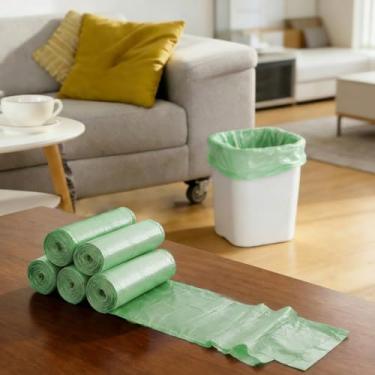 Imagem de Saco de lixo com cordão, 100 peças, pequenos sacos de lixo à prova de vazamento, pequenos sacos de lixo sem cheiro, forros de mini cesto de lixo de 15 litros para escritório, quarto, banheiro, verde