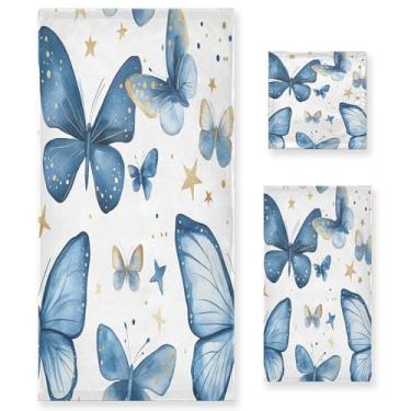 Imagem de xigua Conjunto de toalhas de banheiro borboletas aquarela absorvente macio 3 peças toalha de banho toalha de mão toalhas decorativas para banheiro, academia, hotel, praia, piscina