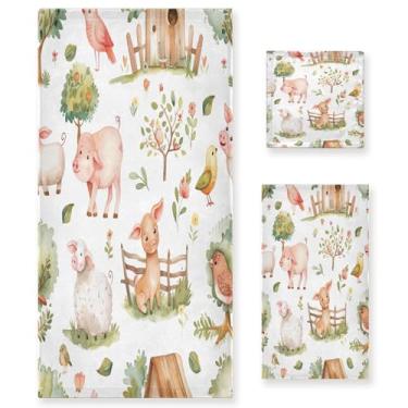 Imagem de xigua Conjunto de toalhas de banheiro de animais de fazenda em aquarela absorvente macio 3 peças toalha de banho toalha de mão toalhas decorativas para banheiro, academia, hotel, praia, piscina