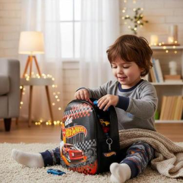 Imagem de Mochila Infantil Hot Wheels Tamanho P Preta Escolar Resistente Infanti