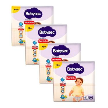 Imagem de Kit 4 Fralda Shortinho Babysec Premium Tamanho M com 64 Fraldas Descartáveis