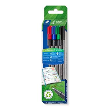 Imagem de STAEDTLER Caneta Ponta Fina Triplus Fineliner 0.3mm Caixa 4 Cores Sortidas - 334 RC4 - Corpo Ergonômico Triangular – Ideal para Escrita e Bullet Journal