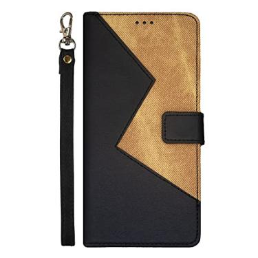 Imagem de Diaobaolee Capa compatível com Oppo A16, capa flip de couro com compartimento para cartão, suporte e fecho magnético com botão, capa padrão mosaico para Oppo A16 preta