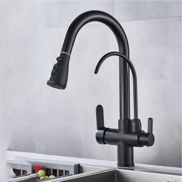 Imagem de Torneira misturadora de água quente e fria guindaste torneira de cozinha purificada, montagem no convés, filtro de água pura, rotação de 360 graus, preto fosco, tamanho único