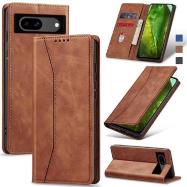 Imagem de Jasonyu Flip Carteira Capa para Google Pixel 8A,Capinha Folio Magnética de Couro com Suporte para Cartão,Suporte para Chute - Protetora Durável de TPU à Prova de Choque para Telefone,Marrom