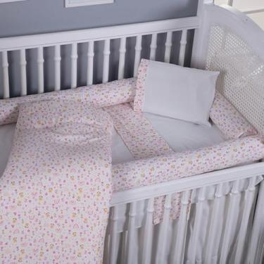 Imagem de Kit Berço 8 Peças Com Edredom 100% Algodão 200 Fios Bebê Estampado (Floral)